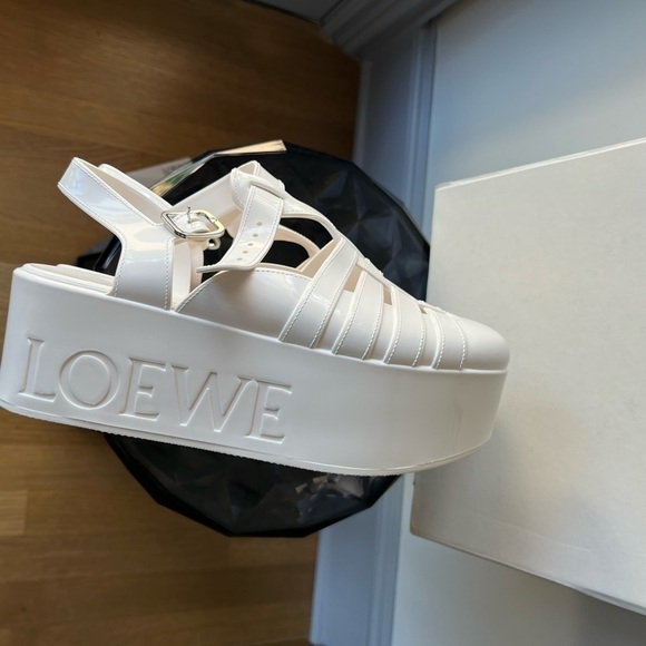 LOEWE Rubber Wedge Platform Fisherman Sandals: optic white - Picture 8 of 13
